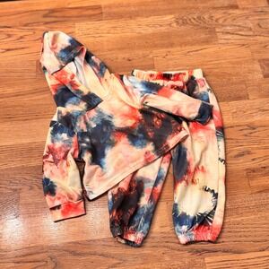 Kids Tie Dye Hoodie Jogger Set Orange Blue Black Size 80, 12 M Cozy Hoodie Set
